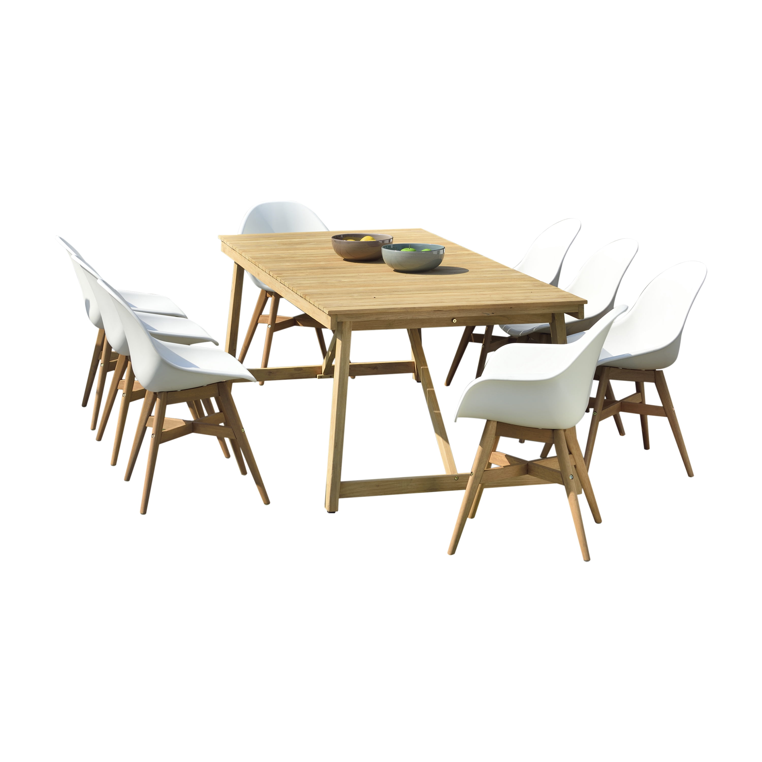 Amazonia Casual 9-Pieces Reclaimed Teak Patio Dining Set with Chairs and Table, Brown/Beige