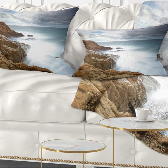 Designart Dark Red Rocks and Foam Waves - Seascape Throw Pillow - 12x20