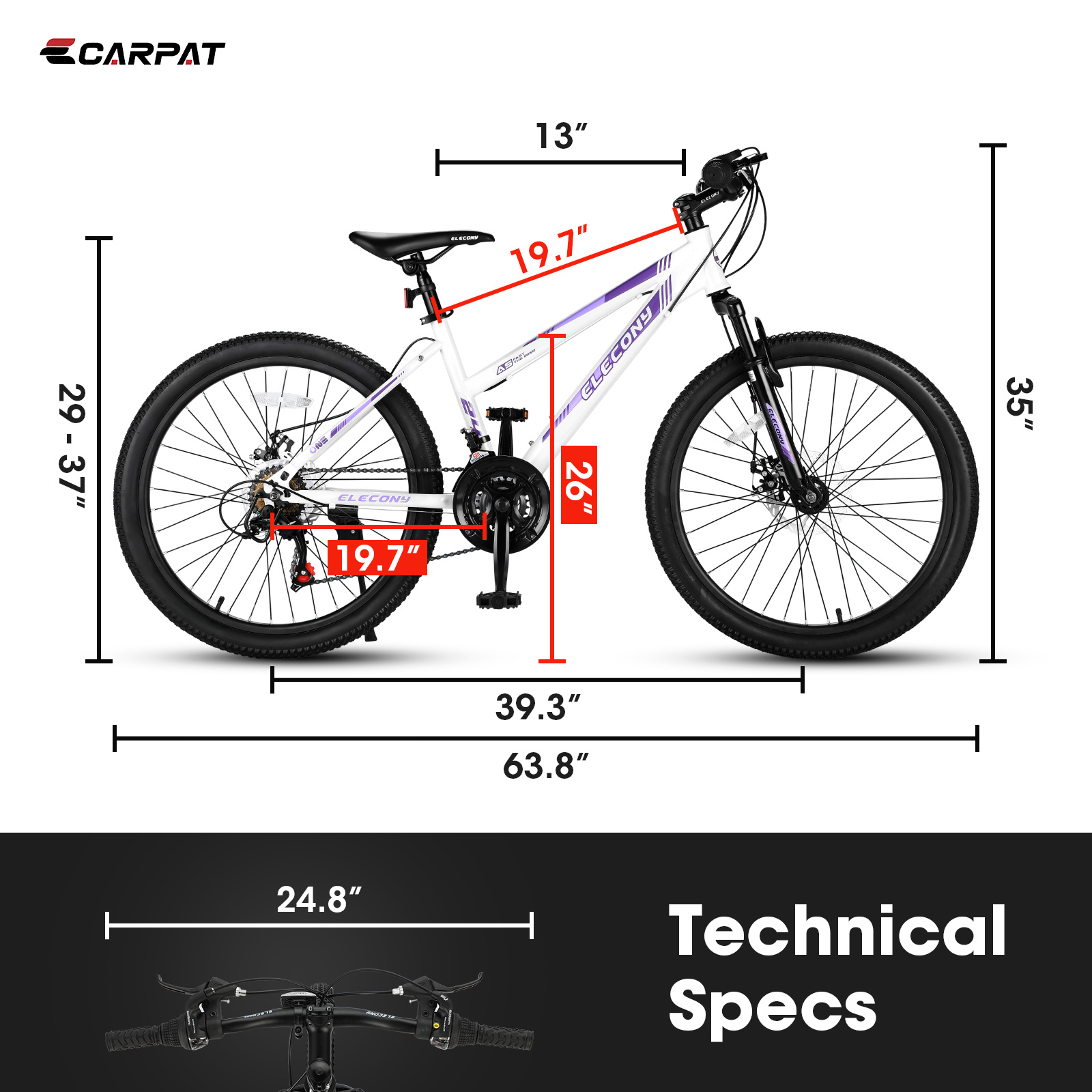 Adults Mountain Bike, 24-inch Wheels, Shimano 21 Speed Gear Mountain Women Bicycle, White