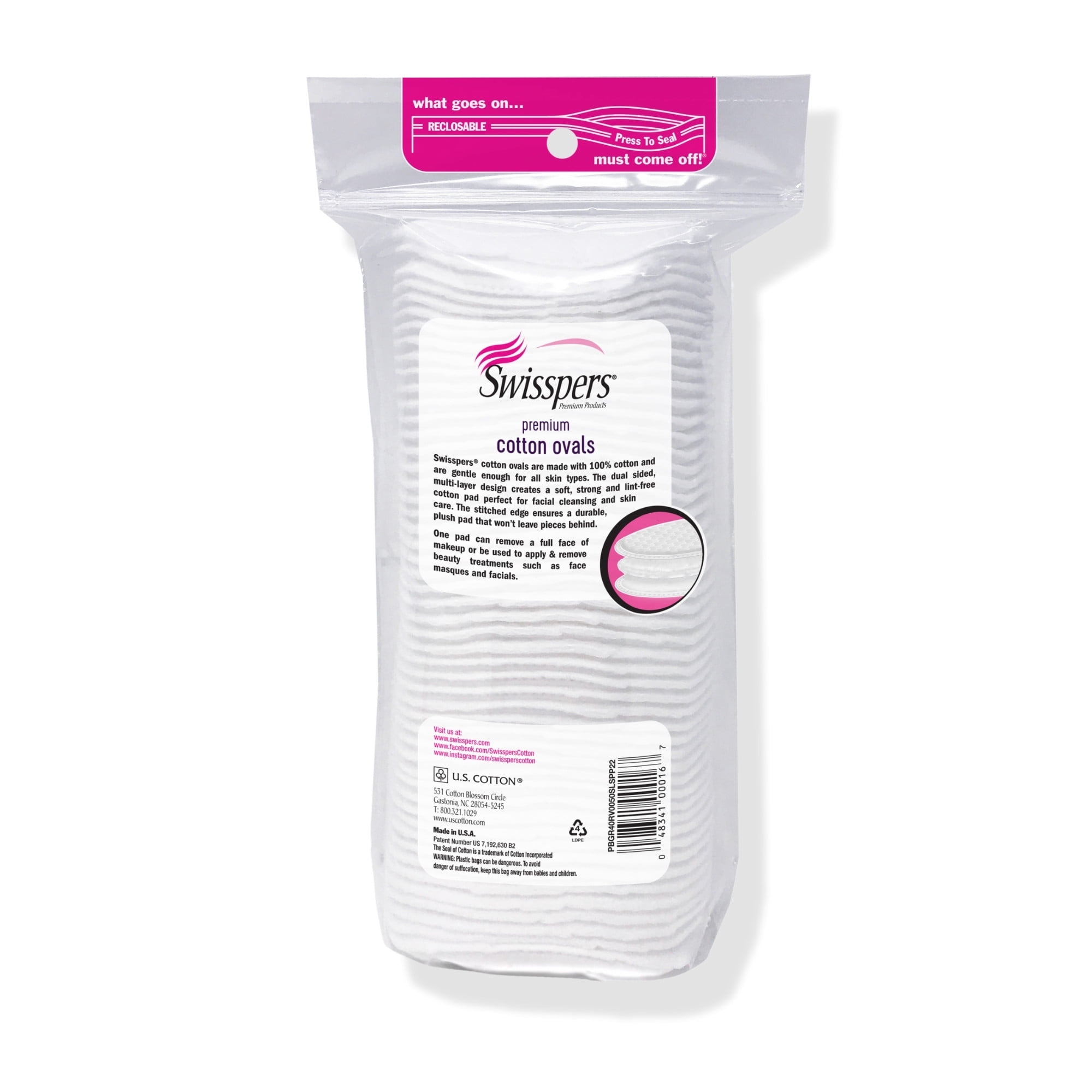 (8 pack) Swisspers Premium Cotton Ovals, 100% Chlorine Free Cotton, Dermatologist Tested, Soft, Strong, Sensitive Skin Safe, Absorbent, Hypoallergenic, Cruelty-Free, Vegan, Paraben Free, 50 Pads