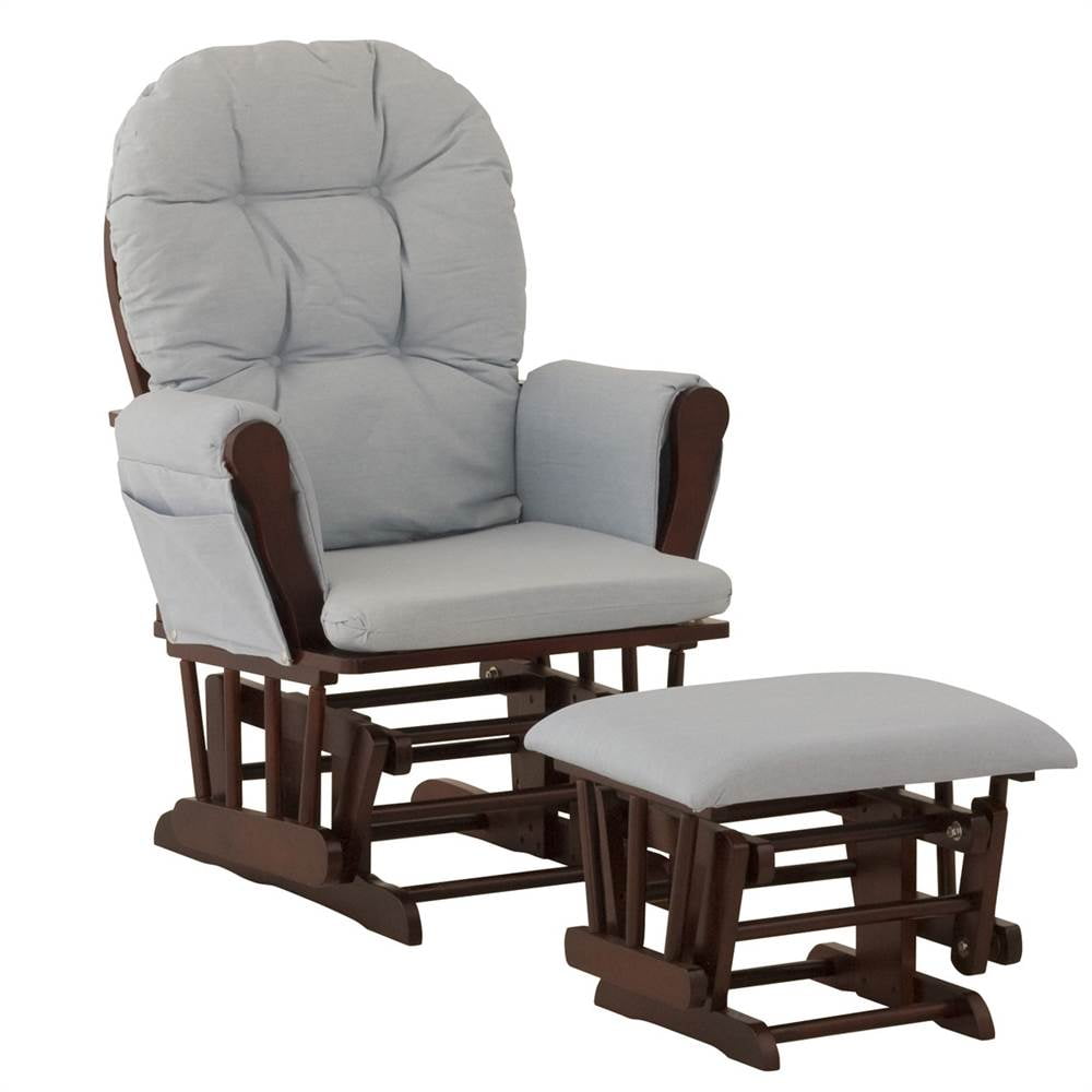 storkcraft bowback glider and ottoman cherry finish and beige cushions