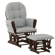 Storkcraft Hoop Glider and Ottoman Cherry with Light Blue Cushions