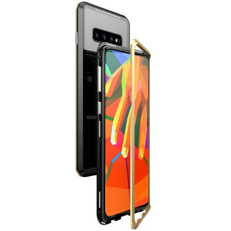 Galaxy S10 Plus Case, Allytech Magnetic Adsorption Metal Case Aluminum Bumper 9H Tempered Glass Back Cover NO Screen Protector [Wireless Charging] Case for Samsung Galaxy S10 Plus 2019,