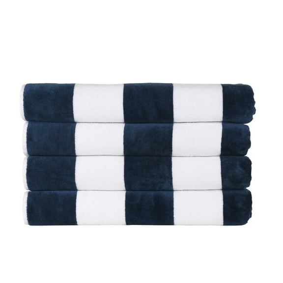Southern Textiles Luxury Blue Striped Beach Resort Towels Set - 4 Pack - 38" x 68" Oversized- 100% Long Staple Cotton, Zero-Twist, Pre-Shrunk 500GSM Resort Towel Sets