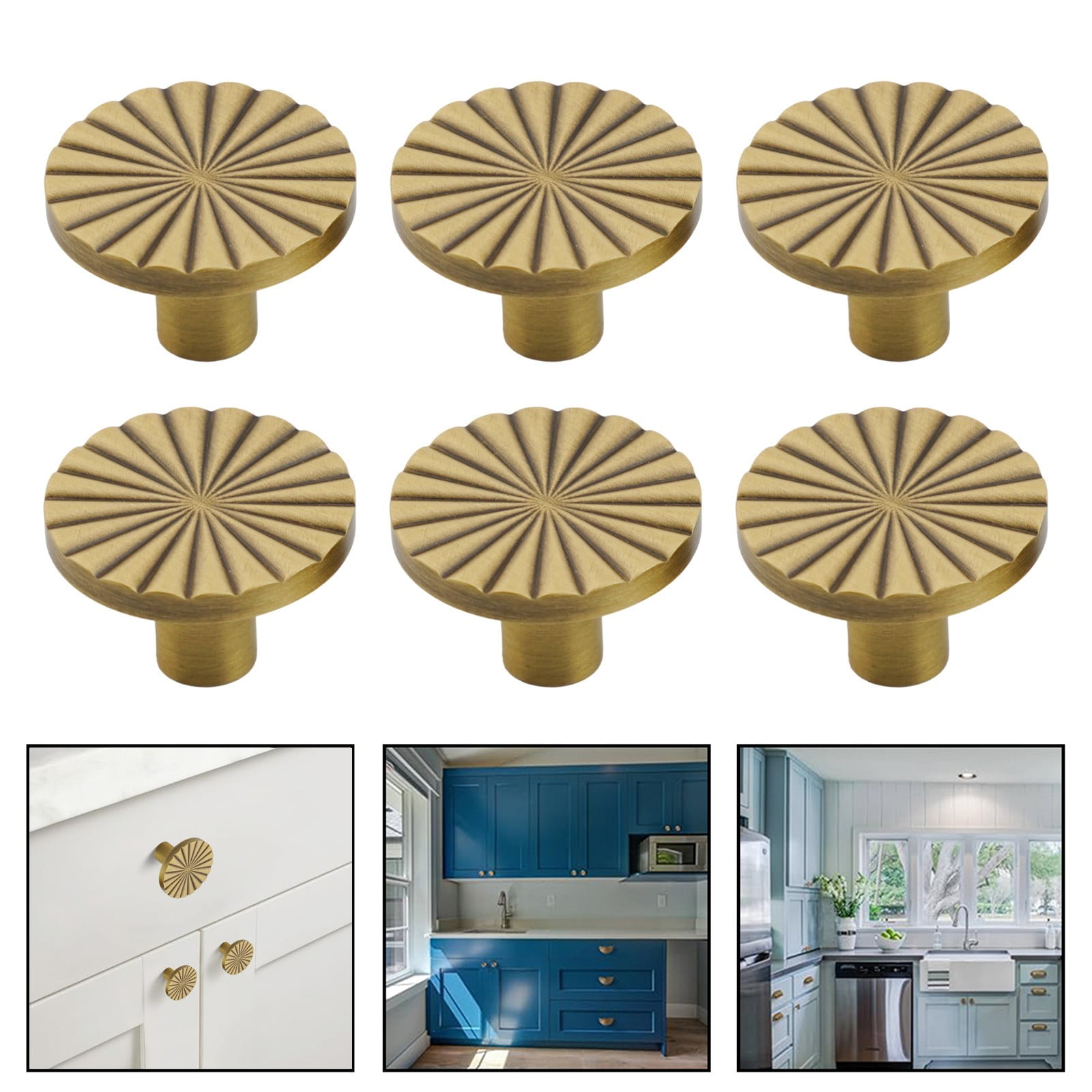 Antique Brass Cabinet Handles 1.2" Diameter With Round Flower Pattern Smile Home