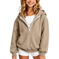 thumbnail image 4 of SUXIAN Girls Hoodie Half Zip Long Sleeve Pullover Casual Loose Pocket Design Soft Cozy Kids Girls Hoodies 7-8 Years, 4 of 6