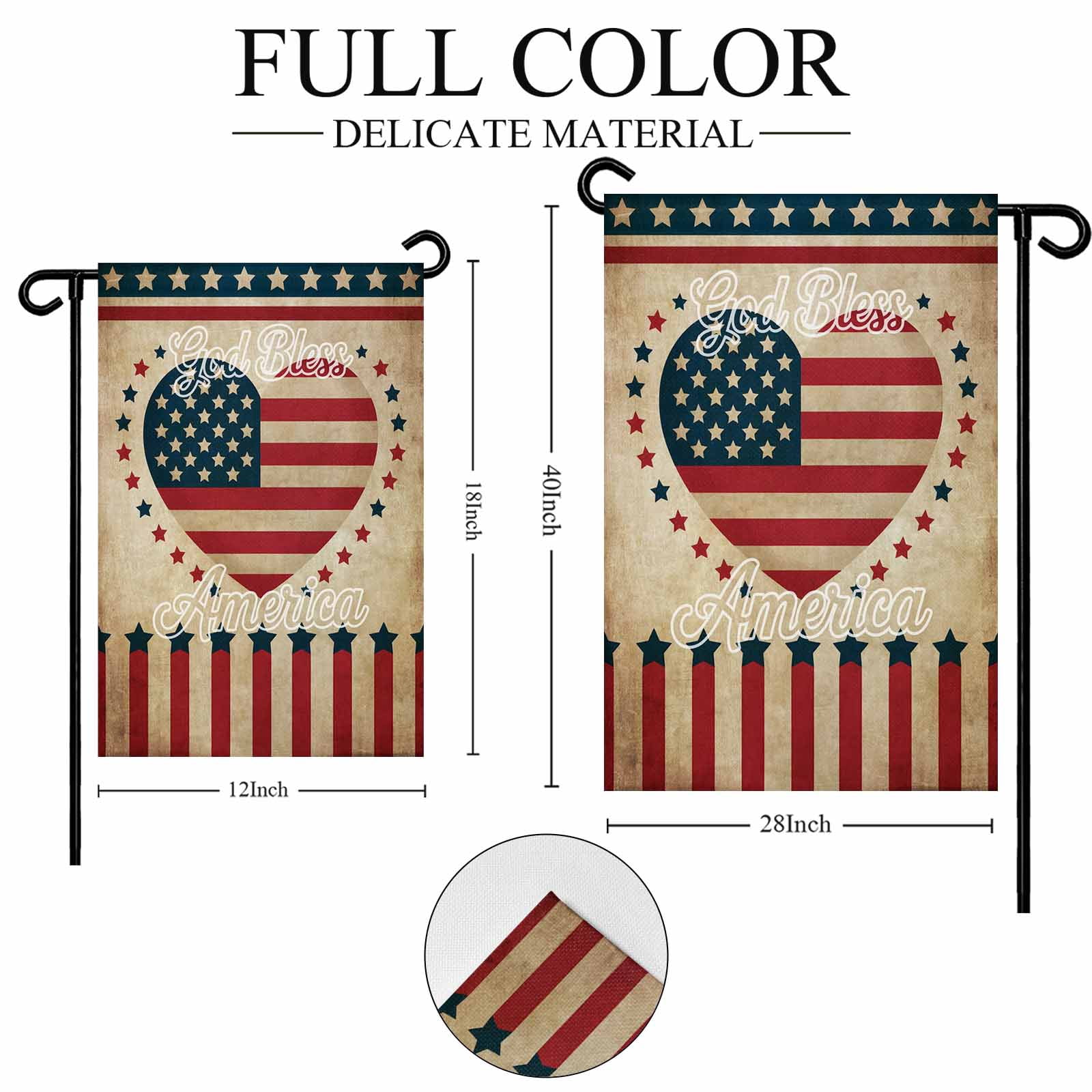 4th of July Garden Flags God Bless America Garden Flag Double Sided Welcome Flag Retro Patriotic Stars Stripes Heart Independence Day Yard Flags for Outdoor Lawn Porch Memorial Day Decor 28x40 Inch
