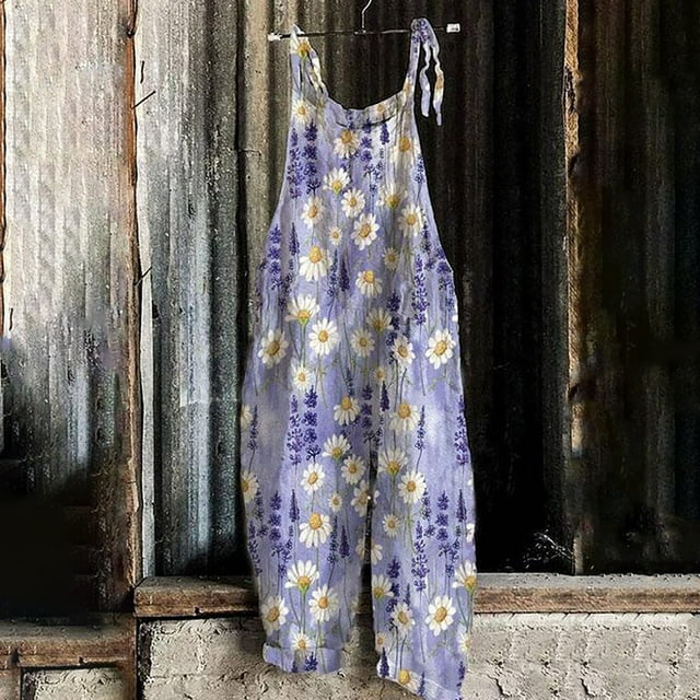 Levmjia Jumpsuit for Women Clearance Plus Size Ethnic Style Print Cold Shoulder Suspender Cami Pants Jumpsuit