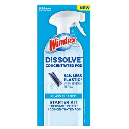 Windex® Dissolve™ Concentrated Pods Glass Cleaner Starter Kit contains 1 Reusable Bottle 1 Concentrated Dissolvable Pod