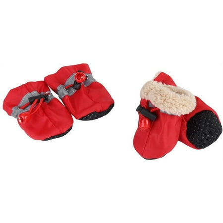 4Pcs Dog Shoes Paw Protectors with Elastic Fastening Band Set Anti-Slip Sole Pet Dog Shoes Boots Waterproof Soft Cotton Padded (Red #5)