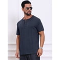 thumbnail image 4 of DARING DIVA Men's Henley Short Sleeve Button Down Jacquard Knitted T-Shirt M Dark Blue, 4 of 7