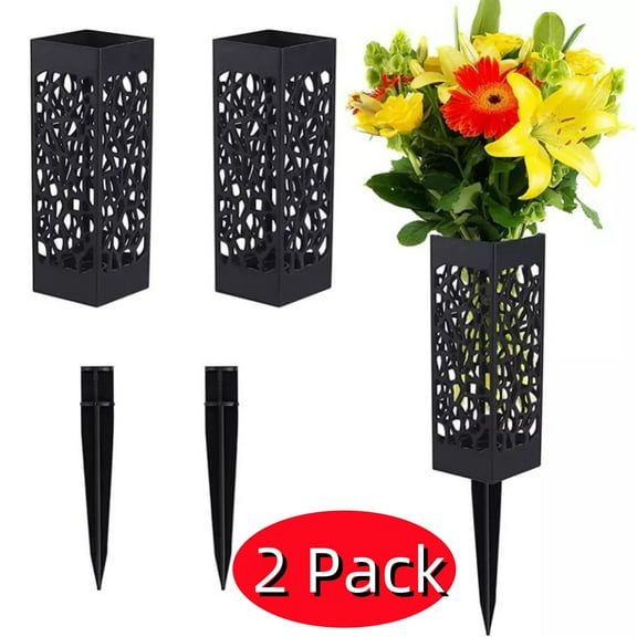 2 Pack Grave Cemetery Vases with Spikes 11 Inch, Flower Holder, Graveyard Headstone Flower Marker, Memorial Day Grave Decorations