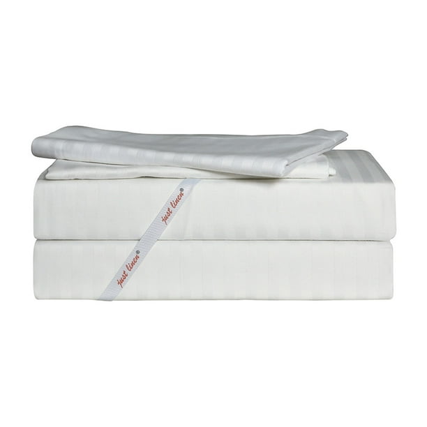 Just Linen 400 TC 100 Egyptian Cotton Sateen, Self Striped White, 4