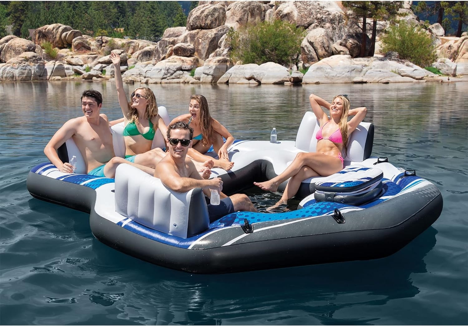ZSTECH Inflatable Pool Raft for 5, Blue, with Cooler & Cupholders