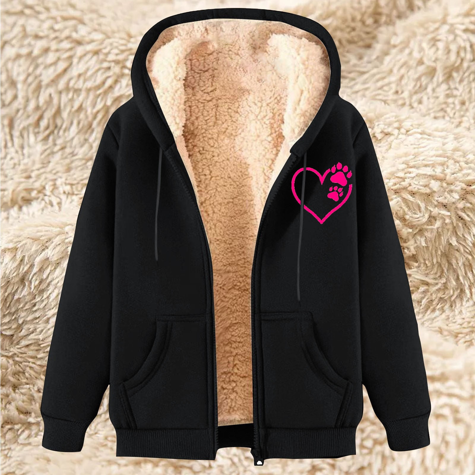 Meihcang Sherpa Lined Jacket Women Long Sleeve Full Zip Up Hooded