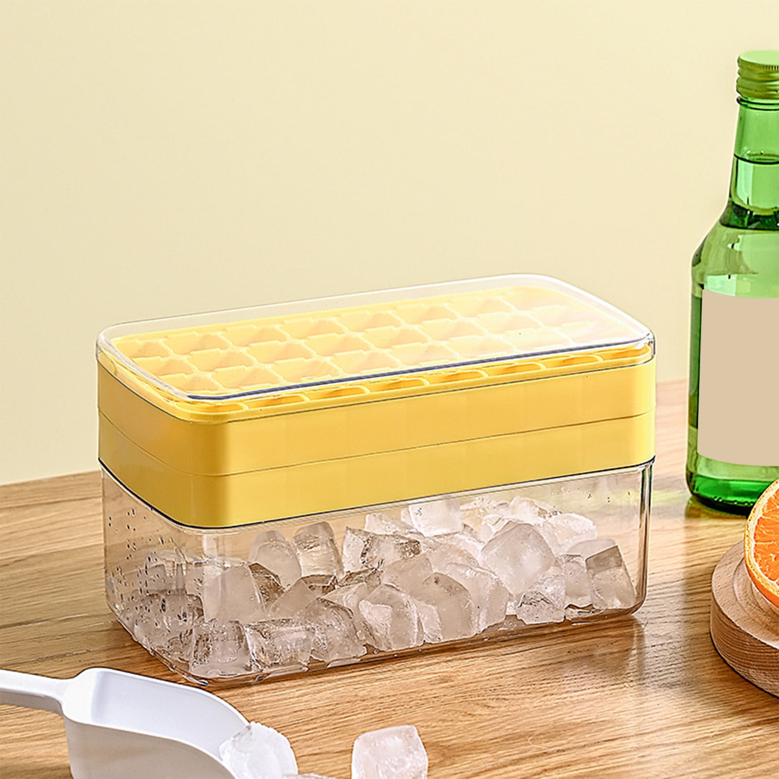Tray with Lid and Bin | 50-Cube Ice Maker Mold Set with Storage Box, Ice Clip & Scoop | Food Grade Homemade Storage Container for Freezer | Stackable Kitchen Gadget