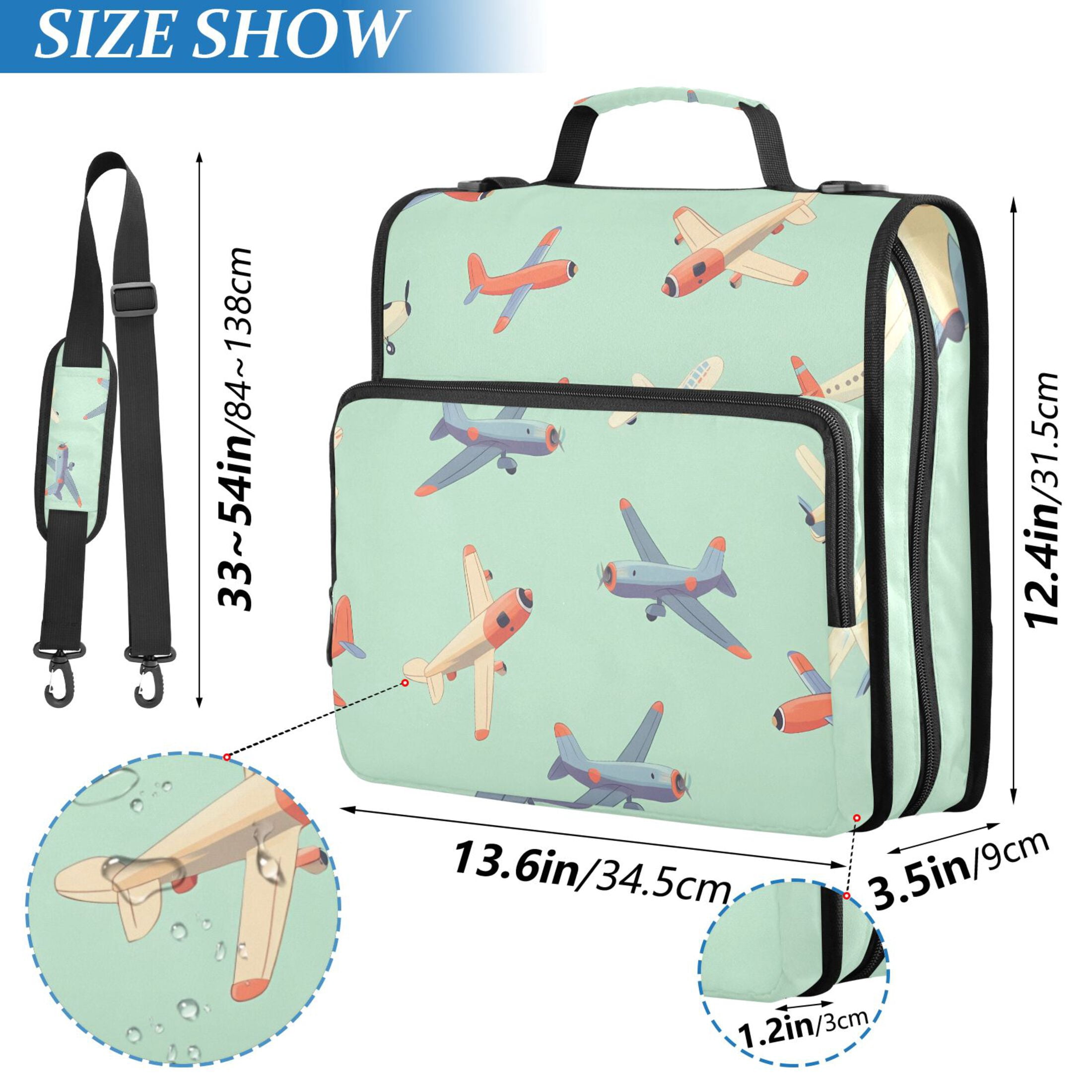 ALAZA Zipper Binder Airplane Retro Green 3 Ring Trapper Keeper File Folder Organizer Bag