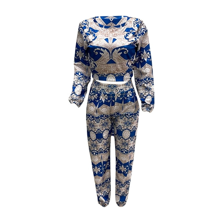 Women Career Pants Suit Fashion 2 Piece Sets Printed Plus Size Ropa De Mujer  Longsleeve Round Neck Ladies' Blouses Party Outfits for Women Two Piece  Jacket And Pants Set for Women plus