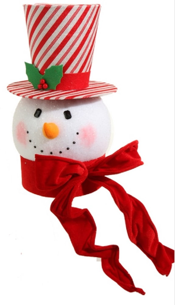 Peppermint Striped Snowman Head Shaped Christmas Treetop Tree Topper