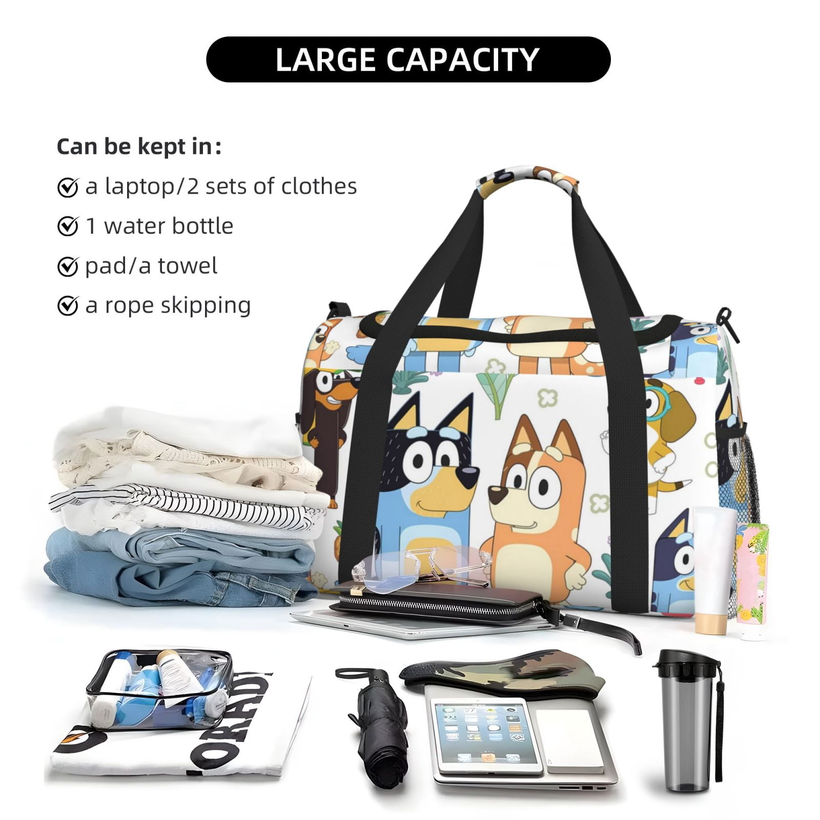 Silaia Bluey Print Travel Duffle Bag,Weekender Bag Carry On Tote Bags,Sport Gym Bag, Hospital Bag for Labor and Delivery, Overnight Bag Luggage Bag