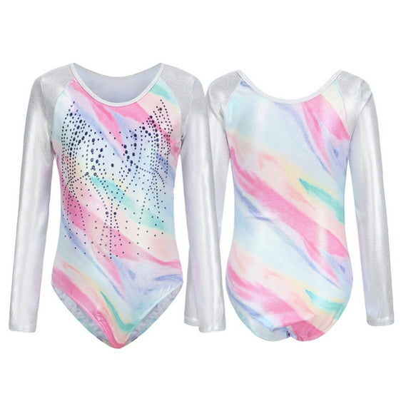 SILVERCELL Long Sleeve Shiny Gymnastics Leotards Sport Training Dancewear Ballet Leotards For Girls,5-12Y
