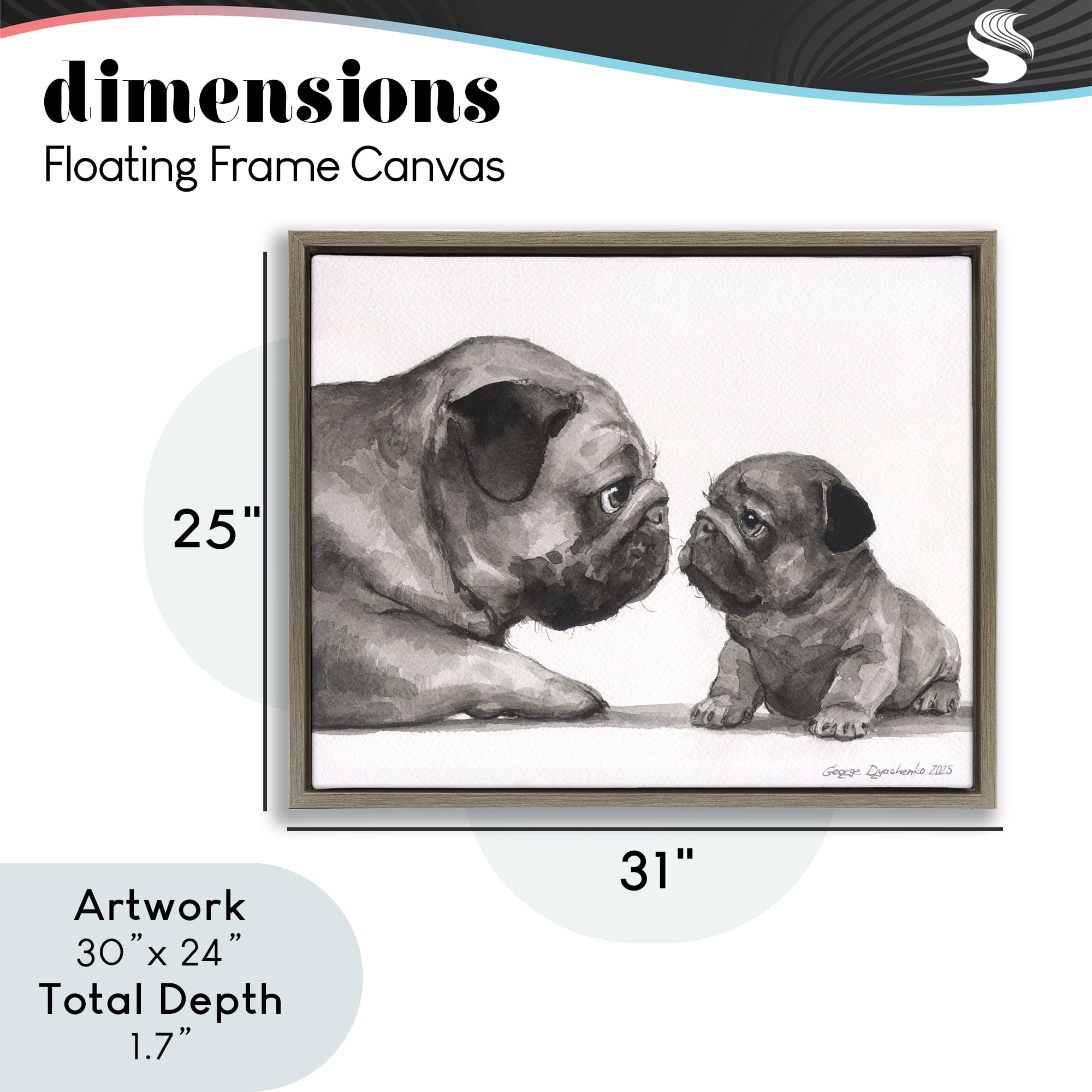 Stupell Industries Pug And Her Puppy Brown Framed Floater Canvas Wall Art, design by George Dyachenko