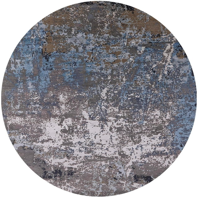 Ahgly Company Tapis d'Intérieur Rond Milieu du Siècle Moderne Gris Foncé Zone Orientale, 4' Rond