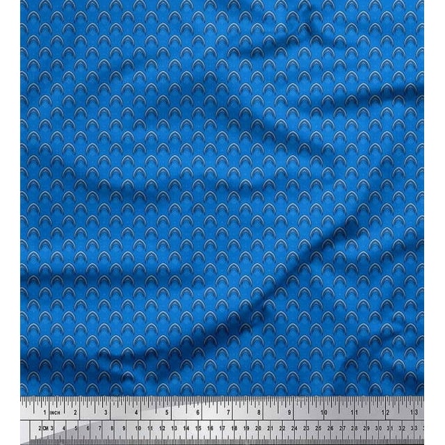 Soimoi Japan Crepe Satin Fabric Dot & Curve Block Print Fabric by Yard 42 Inch Wide