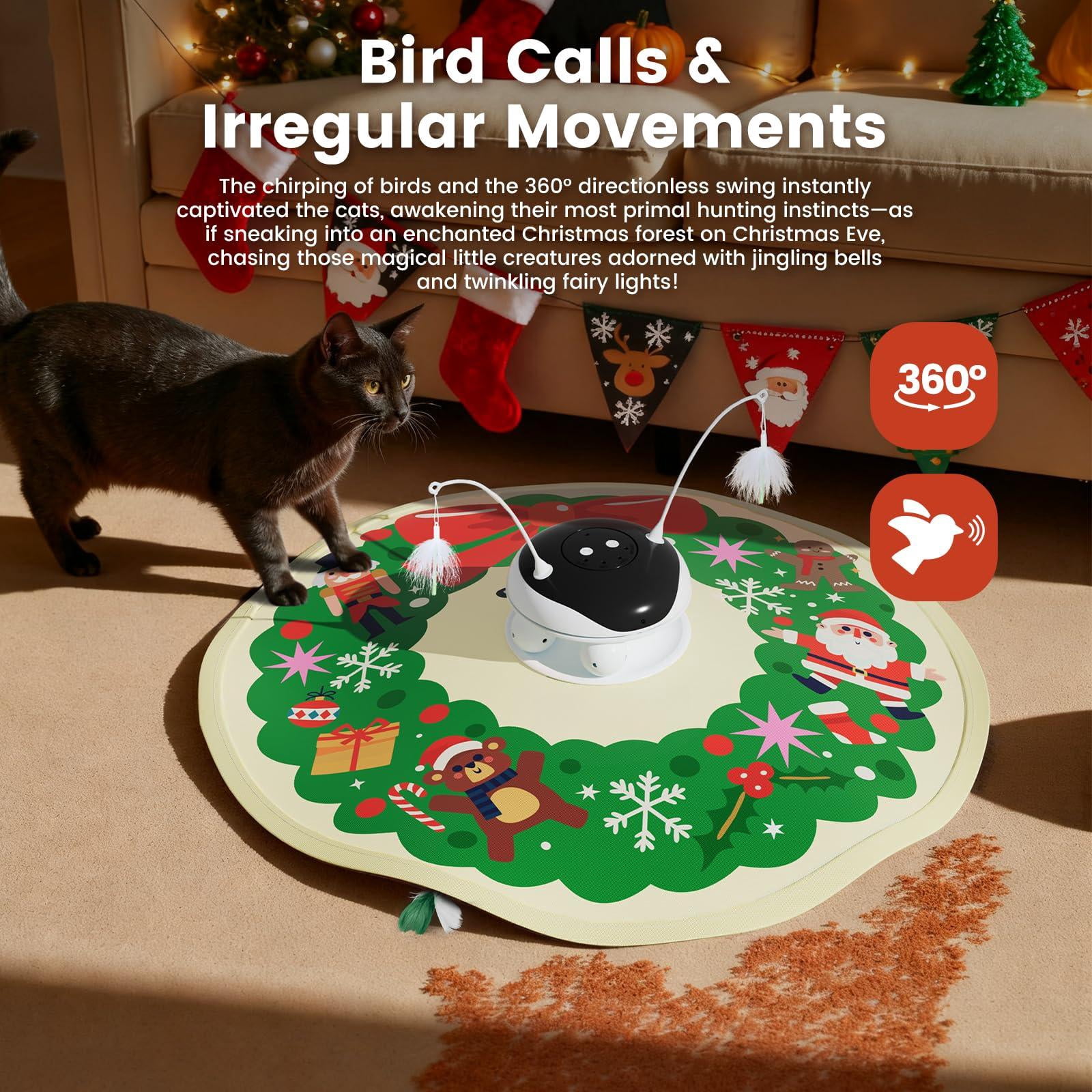 Interactive 5in1 Cat Toys Chargeable Moving Pointer Track Ball And Seek Real Bird Sing Touch/sound Activated Kitten Exercise For Indoor Bored Cats  600mah