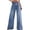 #0459-Blue, variant on Pounoo Jeans for Women High Waist Solid Color Side Slit Button Detail Wide Fit Trousers Retro Casual Style Stretchy Comfortable Bottoms