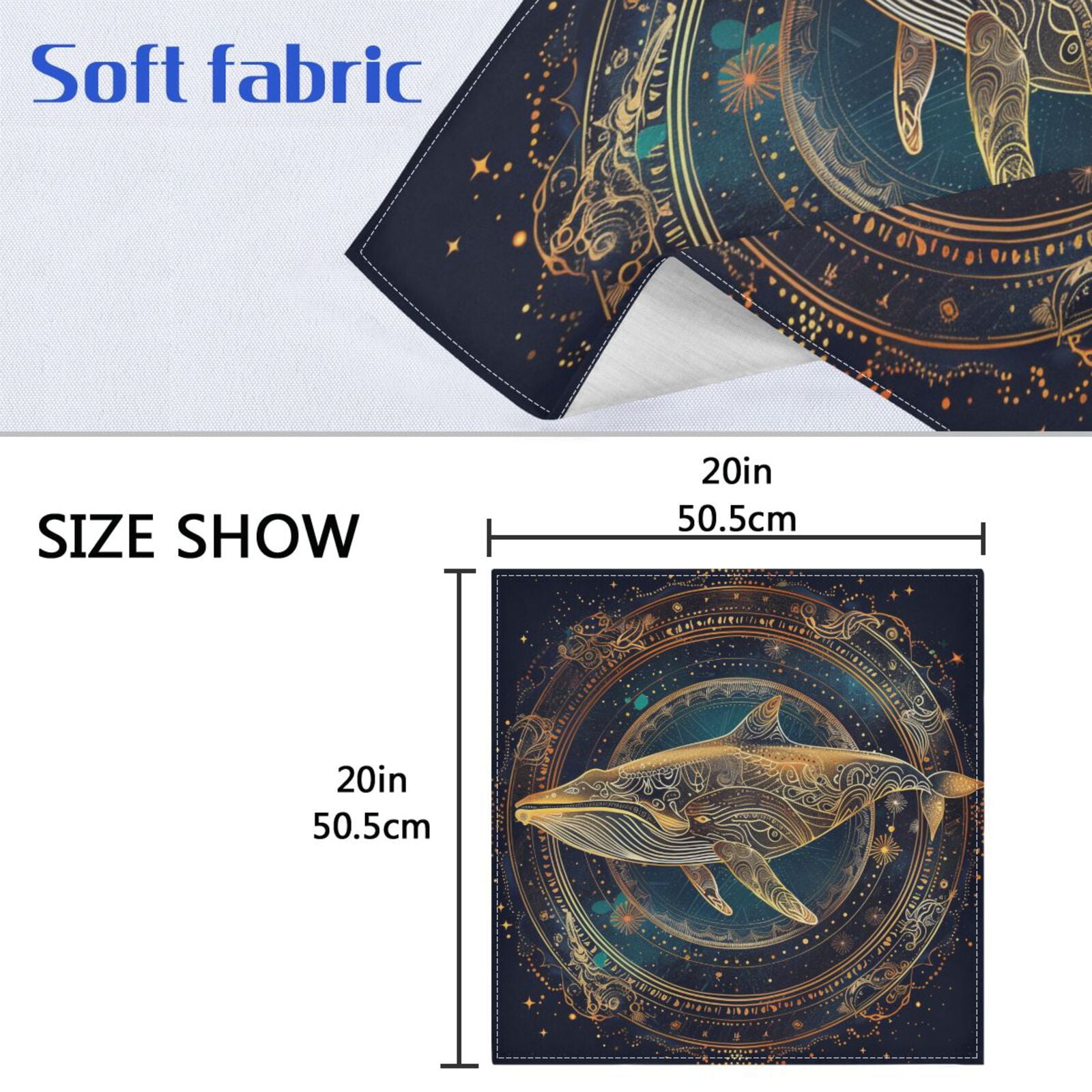 JSTEL Golden Whale Mandala Cloth Napkins Set of 6, 20x20 Inch Washable and Reusable Napkin for Decoupage Dinner Party Everyday Use