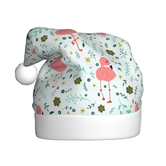 Fuzoiu Cute Flamingo Print Santa Hat Christmas Hat for Adults,Santa Hats with Pompom, Unisex Xmas Holiday Hat for Christmas New Year Festive Party Supplies