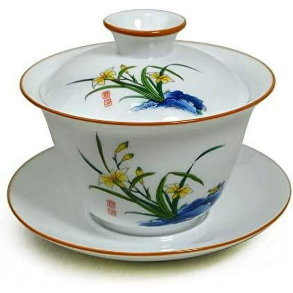 Gaiwan Teacup Porcelain tea cups Tureen Sancai Cover Bowl Lip Cup Saucer Chinese Tea Set (White)