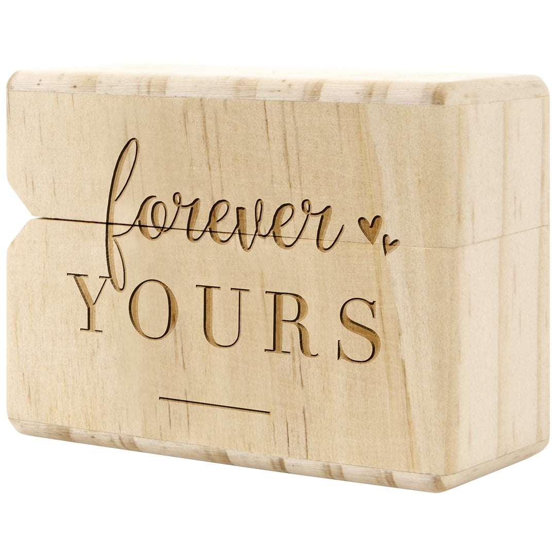 How about forever? Laser Engraved Women's Magnetic Wooden Proposal Ring Box Walnut Wood Low Profile Ring Box Engagement Ring Box