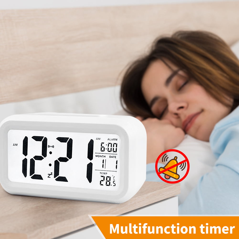 Battery Digital Alarm Clock with LCD Display White Backlight Calendar Snooze UK 