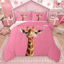 Homewish Animal Giraffe 2pcs Bedding Comforter Set for Teens Boys Girls,Pink Brown Twin Comforter Sets,Pink Bubbles Breathable Bedding Set,Ultra Soft Home Decor,Reversible