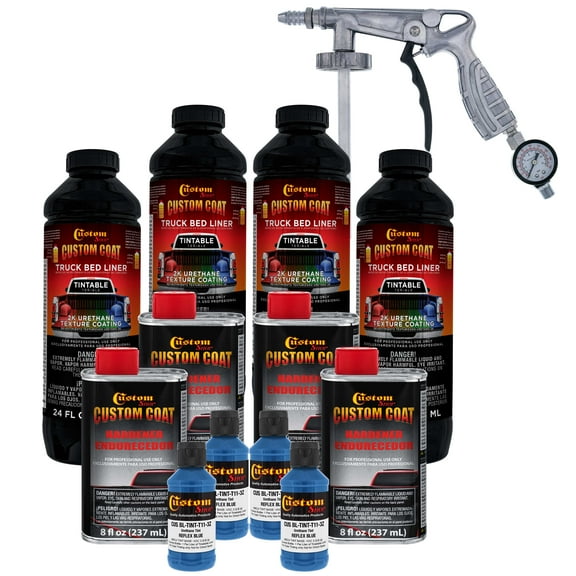 Custom Coat Reflex Blue 1 Gallon Urethane Spray-On Truck Bed Liner Kit with Spray Gun - Easy Mixing, Shake, Shoot It