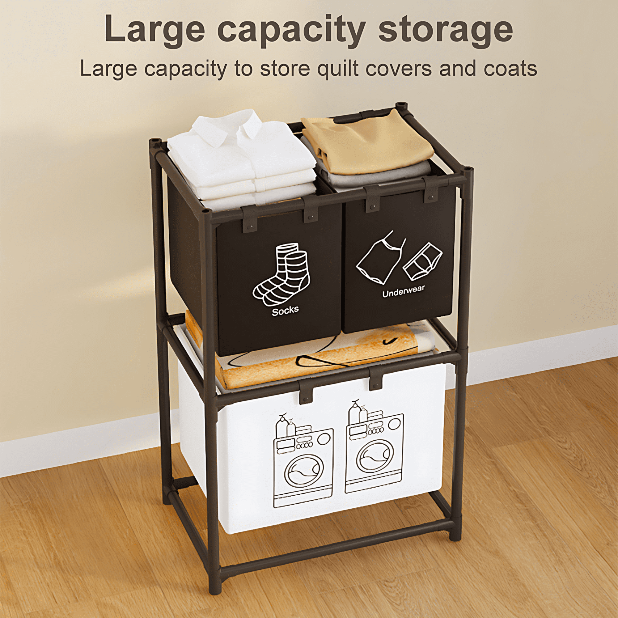 INSMART 2-Tier Laundry Hamper with Removable Bag - Foldable Clothes Sorter for Bedroom, Bathroom & Laundry Room - Sturdy Steel Frame, No Assembly Needed, Waterproof, Storage Organizer