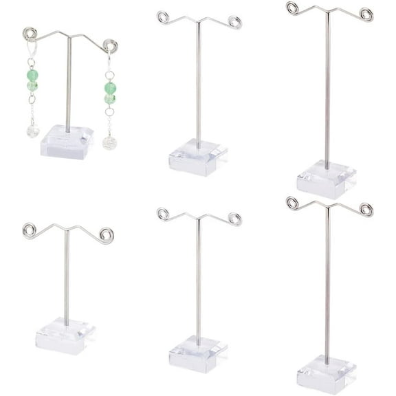 6 pcs T Shape Metal Earring Display Frame with Acrylic Chassis 4.7x4x3.1 inch Platinum Earring Display Stand Earrings Organizer for Counter Show Retail Photography props Iron
