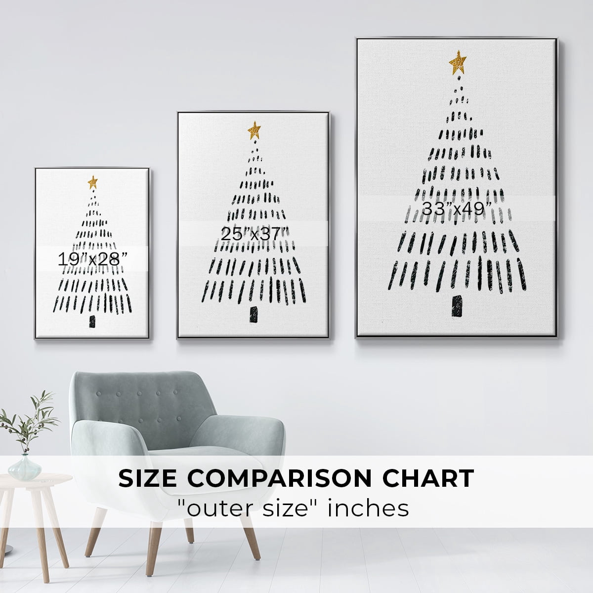 Christmas Tree - Framed Gallery Wrapped Holiday Canvas - 17 x 25 - Silver Frame