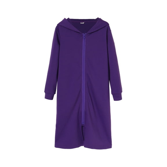 HNMKIU Toddler Girls Winter Hooded Home Dress Zippered Nightdress Comfortable Nightgown Girls Robe for Children Purple,11-12 Years