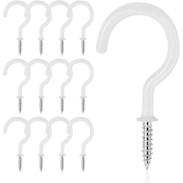 12 PCS Vinyl Coated Ceiling Hooks Question Mark Shape Hook Heavy Duty Screw Cup Hook for Bathroom Kitchen Wall Ceiling Hanging (White,2 Inch)