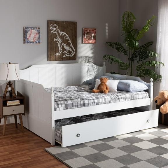 Baxton Studio Millie Modern Engineered Wood with Trundle Daybed, Full, White