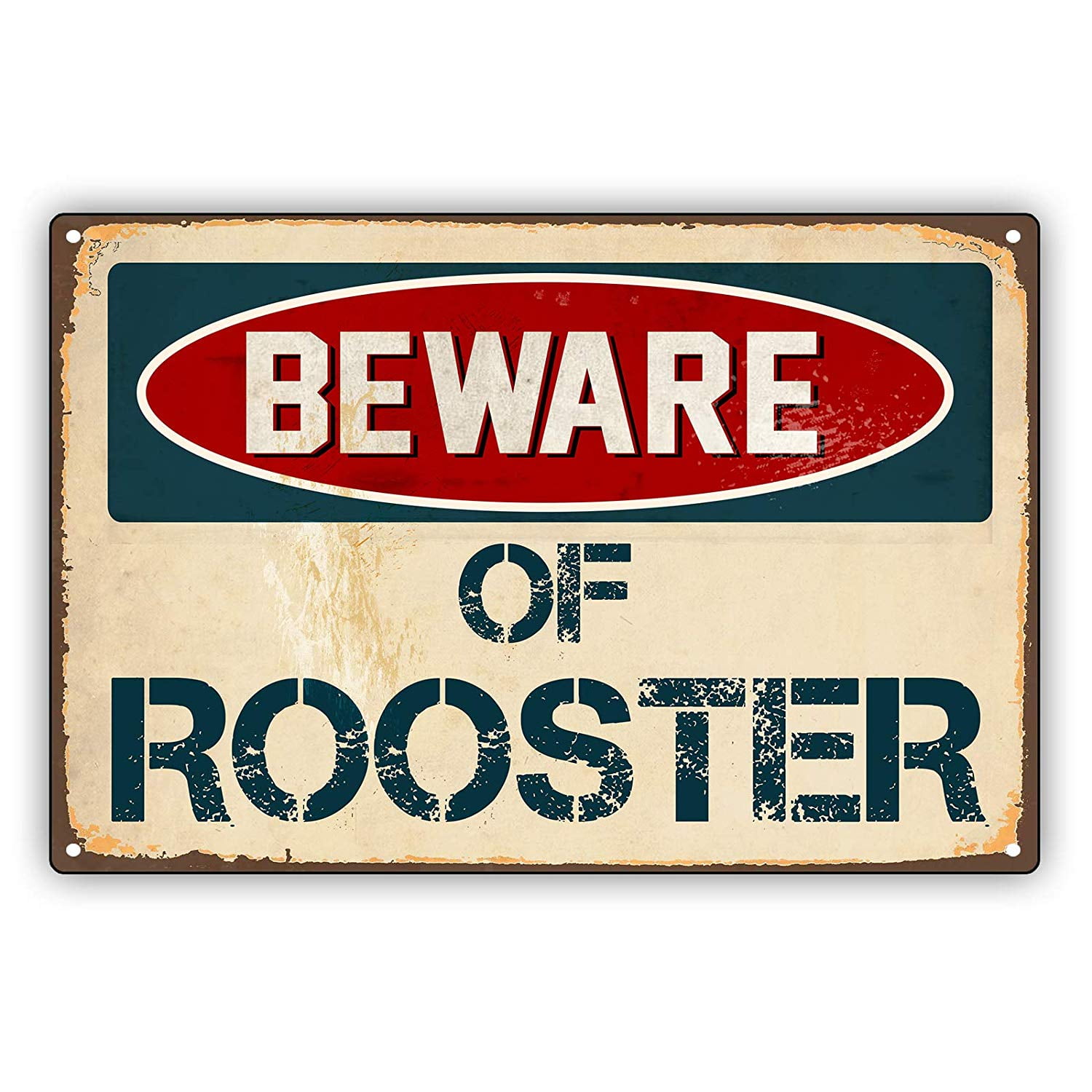Beware of Rooster Vintage Retro Alert Caution Warning Aluminum Metal Sign