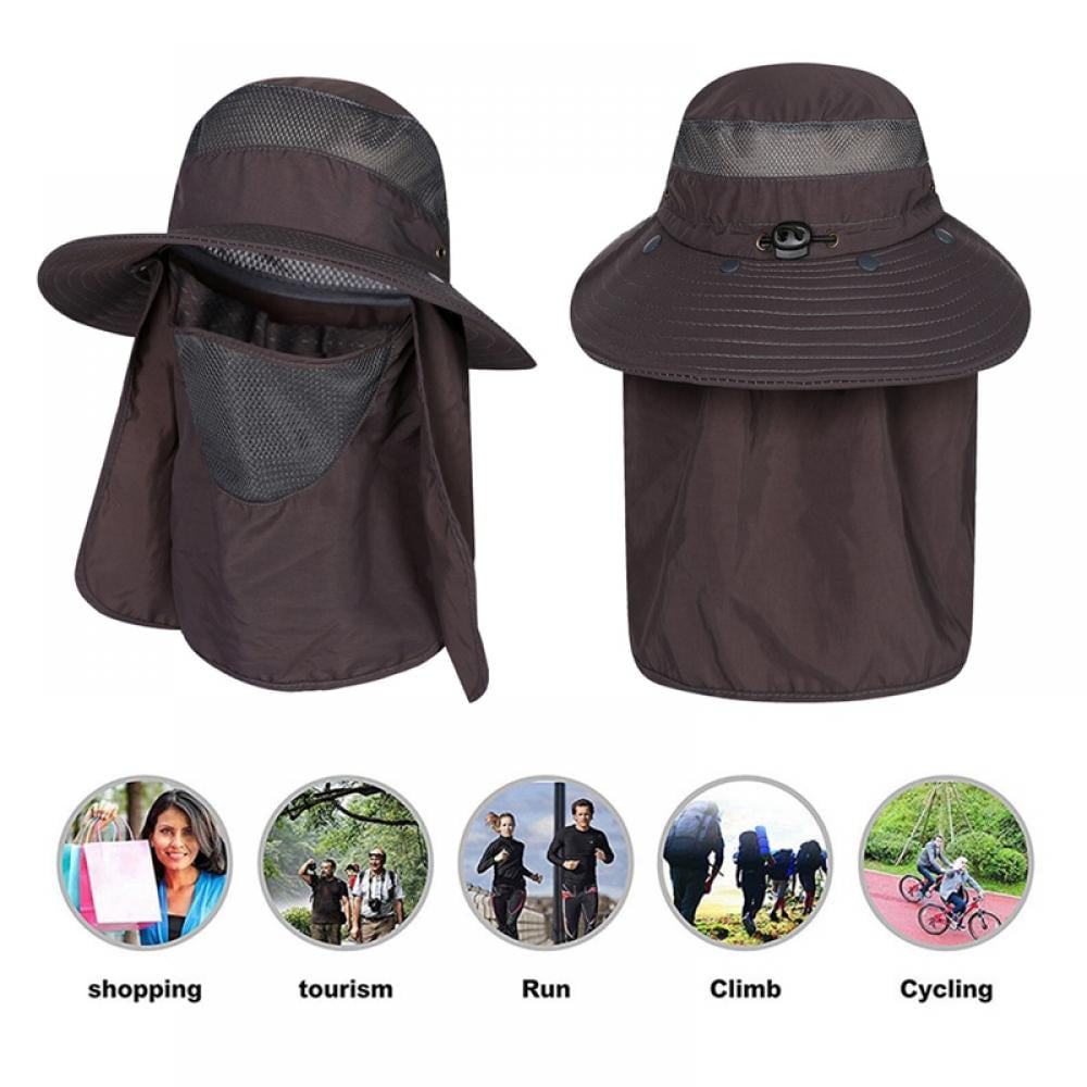 Wide Brim Bucket Hat with Face Mask and Neck Flap