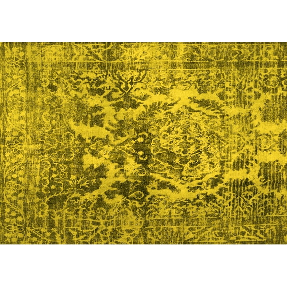 Ahgly Company Machine Washable Indoor Rectangle Abstract Yellow Contemporary Area Rugs, 5' x 8'