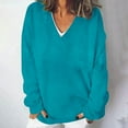 thumbnail image 2 of Womens Oversized V Neck Sweater Long Sleeve Cable Knit Tops Casual Loose Solid Color Pullover Sweatshirts (Sky Blue 4XL), 2 of 5