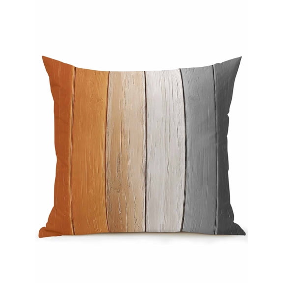 Outdoor Pillow Waterproof 1 Pack, Burnt Orange Gray Ombre Patio Throw Pillows for Couch Bed Sofa with Insert, Vintage Farmhouse Wooden Decorative Travel/Reading/Camping Pillow Set 18x18 Inch