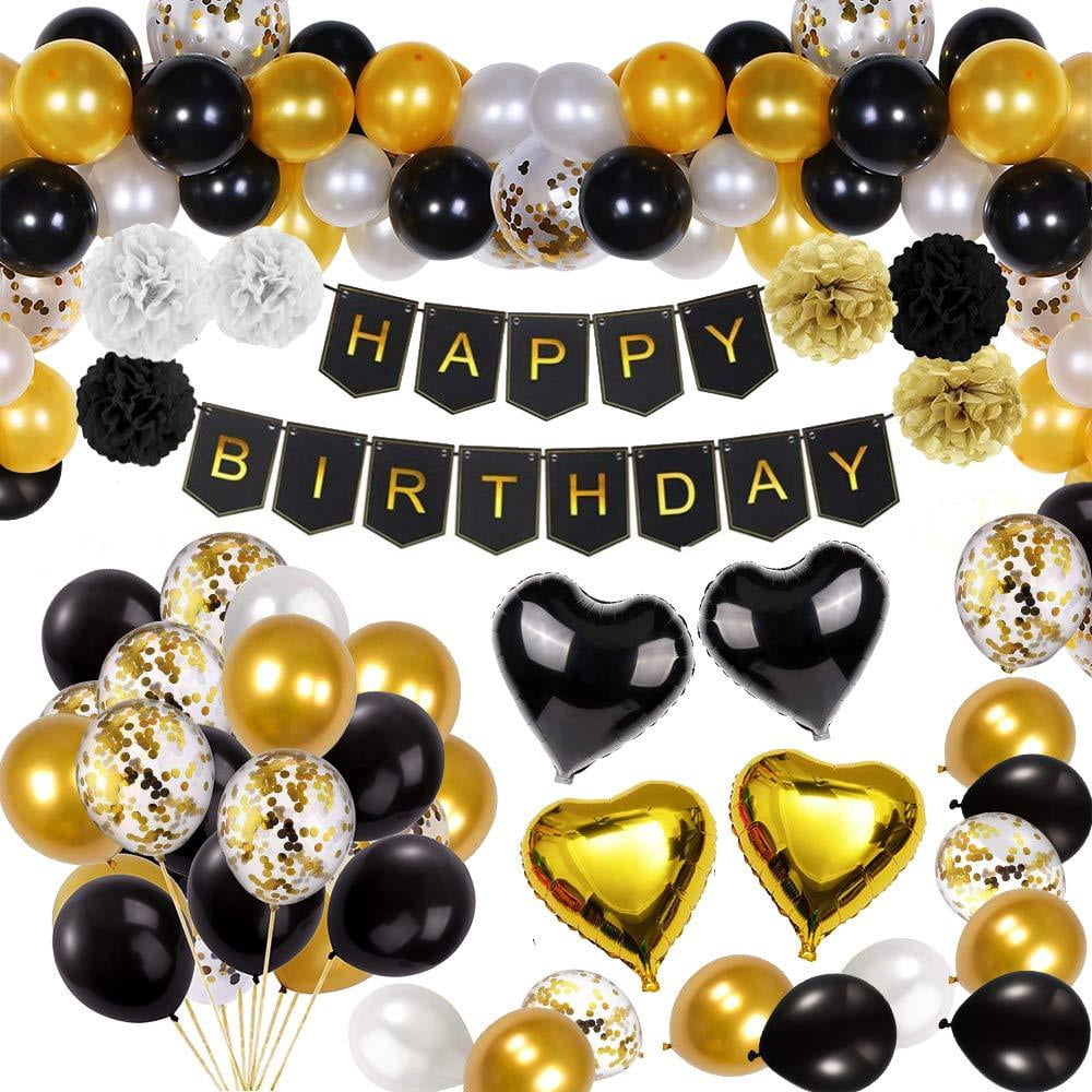 Black And Gold Party Decorations Happy Birthday Confetti Balloons With