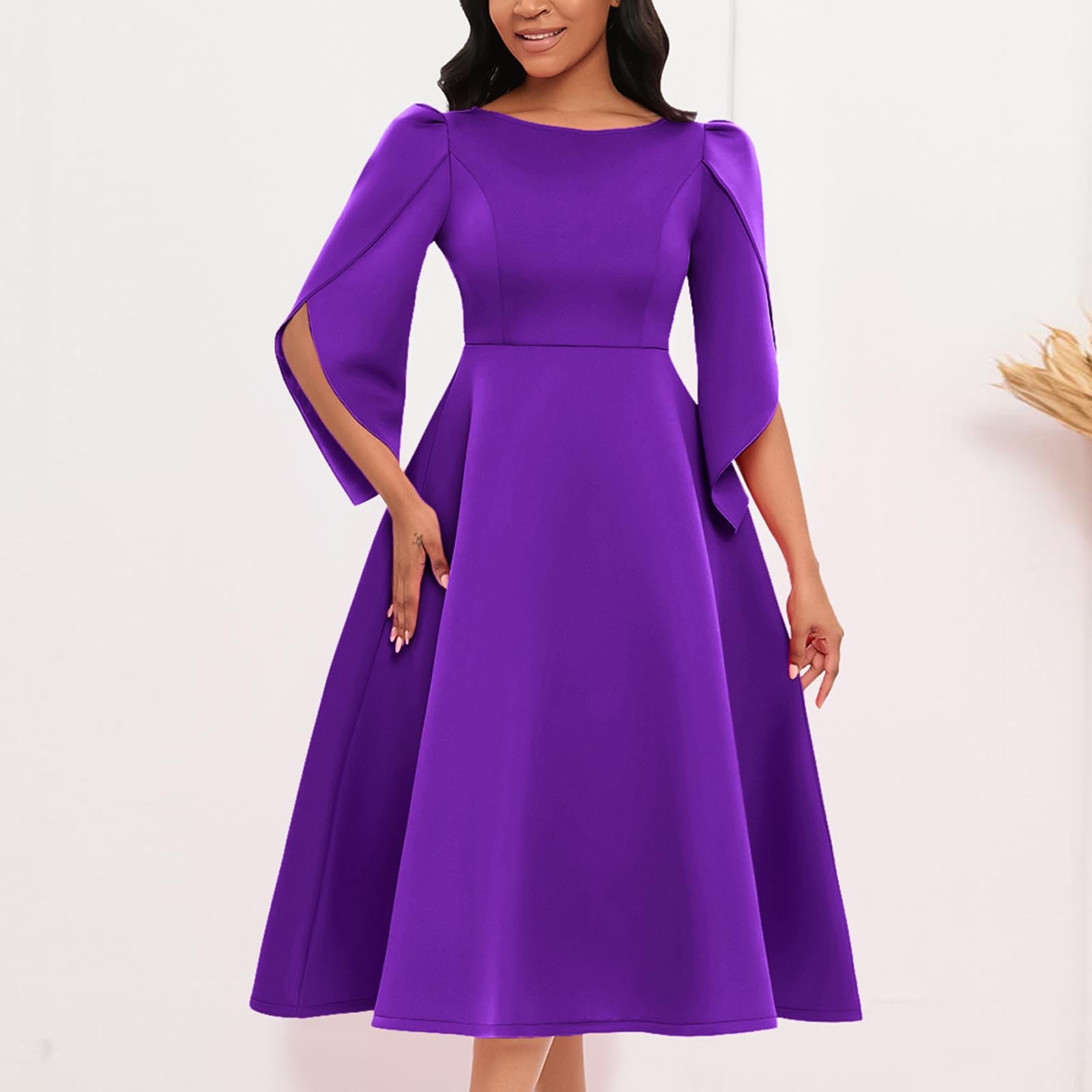 cfhntfmh Robes de Cocktail pour Femmes Col Rond Manches 3/4